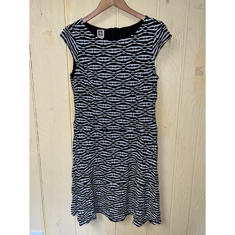 Anne Klein Size 10 Fit & Flare DRESS Black White Geo Texture A-Line Swing Medium - Picture 5 of 9